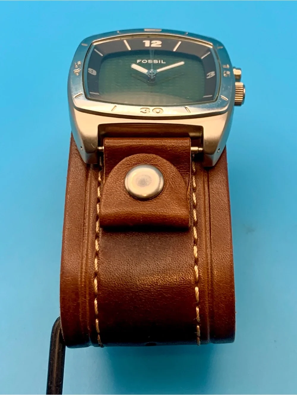 FOSSIL BIG TIC AM-3741 Men’s Vintage Quartz Wristwatch Bund Band Works New Batt